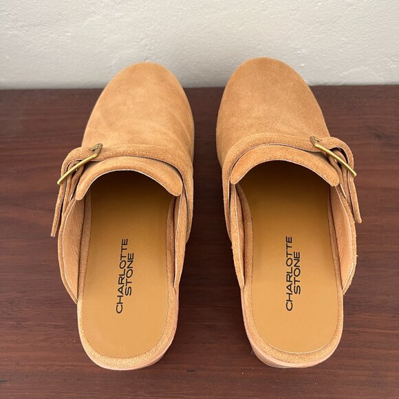 NEW Charlotte Stone Sam Clogs in Bamboo tan brown suede platform clogs buckle 10 - Picture 5 of 12